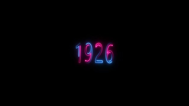 1926 neon line text. Abstract Glowing neon number 1926. Educational mathematics 1926 animation .Glowing neon number text background 4k video animation . important year, important date 1926