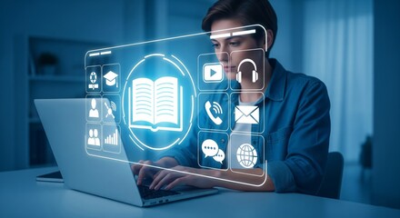 Online Learning Dashboard with Oversized Education on Holographic Interface – E-learning Technology Background