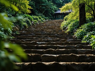 Tranquil Stone Stairs in Gifu Park, Japan, a Serene Escape