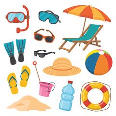 Collection of Colorful Summer Vacation Items