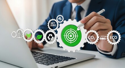 Sustainable Business Target with Green Energy – Eco Goals and Net Zero Strategy Illustration