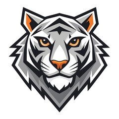 Striking tiger head displays unique orange and gray color palette in a fierce illustration