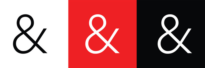 Ampersand Sign or And Symbol in Circle Icon of 3 Types : White Outline, Black Glyph and Green Color with Shadow, Isolated on White Background, Vector Image Template