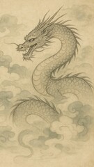 Majestic dragon amidst clouds.