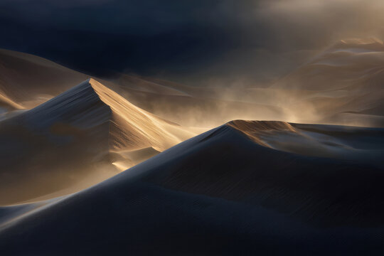 sand dunes in the desert during a sandstorm