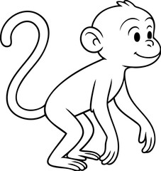 Cartoon Monkey Vector Illustration – Monochrome Line Art of Smiling Jungle Animal for Children’s, Educational and Creative Projects