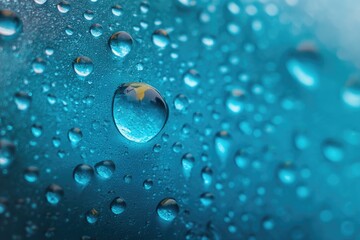 Captivating Droplets Reflecting Tranquility on Azure Surface
