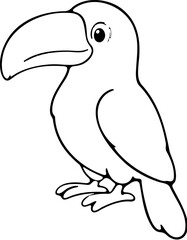 Cartoon Toucan Vector Illustration – Monochrome Line Art of Tropical Bird for Wildlife, Children’s and Educational Design Use