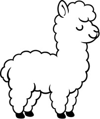 Cute Cartoon Llama Vector Illustration – Monochrome Line Art of Farm Animal for Children’s, Educational and Wildlife Design Use