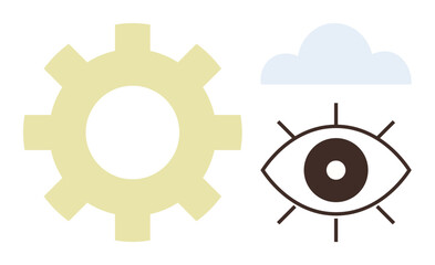 Eye icon paired with gear and cloud, symbolizing vision, creativity, technology, and cloud processing. Ideal for analytics, innovation, cloud computing, vision artificial intelligence technology