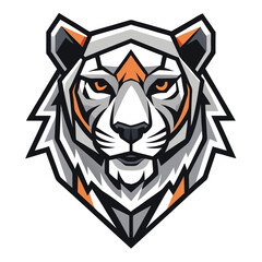 Intense head of an exotic white tiger shows its strength and power