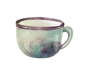 Green Enamel Metal Vintage Mug Watercolor Clipart Hand Painted Retro Cup Illustration Isolated On White Background Rustic Kitchen Element For Camping Coffee Tea Decor And Design Projects