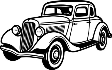 Vintage Car Vector Silhouette – Monochrome Side View Line Art for Retro Automotive and Editorial Design Projects