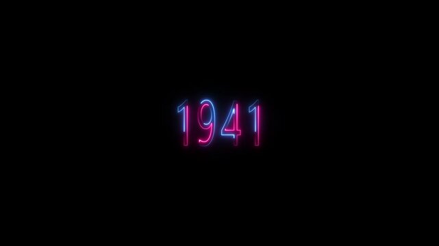 1941 neon line text. Abstract Glowing neon number 1941. Educational mathematics 1941 animation .Glowing neon number text background 4k video animation . important year, important date1941 