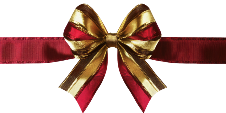 Elegant crimson and gold bow on ribbon