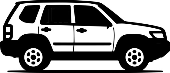 Side View SUV Vector Silhouette – Monochrome Line Art Illustration for Automotive, Travel and Commercial Design Use