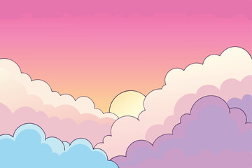 Vector illustration of a beautiful sky with clouds in pastel colors.
