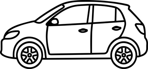 Compact Four-Door Car Vector – Monochrome Side View Line Art for Automotive Design and Digital Illustration Use
