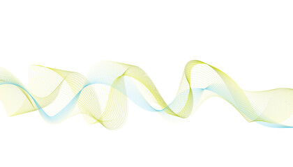 Yellow and Blue Abstract Wavy Lines on White Background