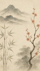 Fototapeta premium Serene mountain bamboo blossoms.
