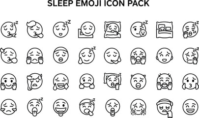 A collection of sleep emoji icons featuring various expressions and poses