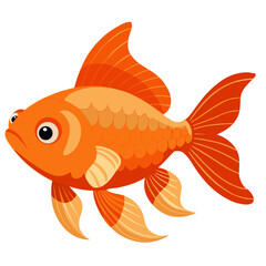 Cute cartoon gold fish character. Suitable for children's books, fairy tale, sticker, mascot, logo. Isolated vector illustration on white background. Side view.