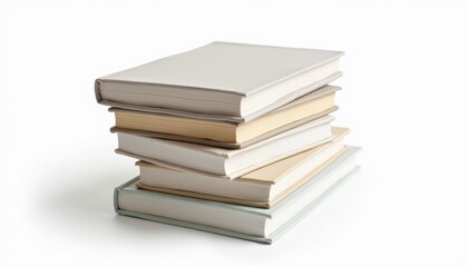 Stack of Unlabeled Hardback Books on White Background for Minimalistic Aesthetic Purpose