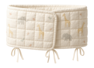 Soft fabric crib bumper with pastel animal prints for a private nursery