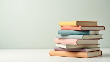 Fototapeta premium Colorful Stacked Books on Simple Background for Education or Literature Themed Projects