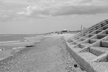 Concrete sea wall at Heacham, Norfolk, UK