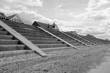 Concrete sea wall at Heacham, Norfolk, UK