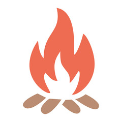 Color illustration of a campfire icon with red flames and firewood

