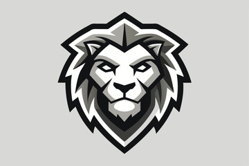 Monochromatic lion head with angular lines presents a bold and powerful animal portrait