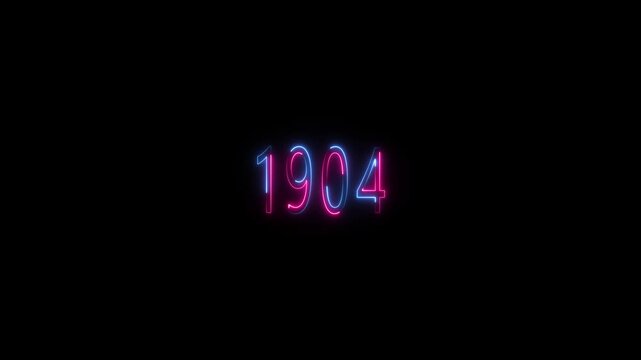 1904 neon line text. Abstract Glowing neon number 1904. Educational mathematics 1904 animation .Glowing neon number text background 4k video animation . important year, important date 1904