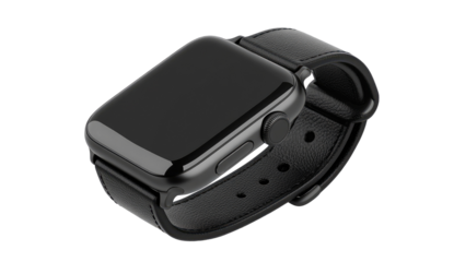 Sleek black smart watch, leather band