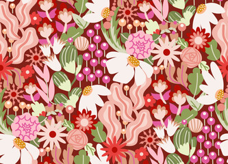 Colorful Bright vector seamless floral pattern