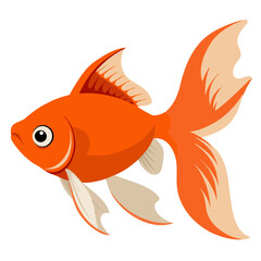 Cute cartoon gold fish character. Suitable for children's books, fairy tale, sticker, mascot, logo. Isolated vector illustration on white background. Side view.