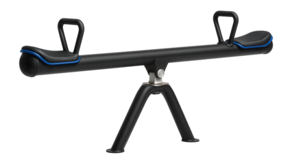 Metal seesaw with rubberized seats and central pivot for urban parks