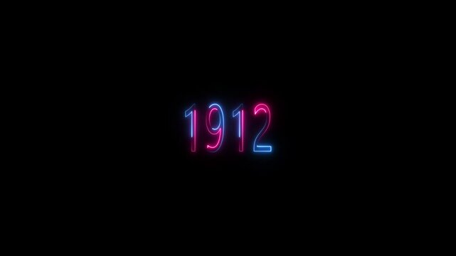 1912 neon line text. Abstract Glowing neon number 1912. Educational mathematics 1912animation .Glowing neon number text background 4k video animation . important year, important date1912 