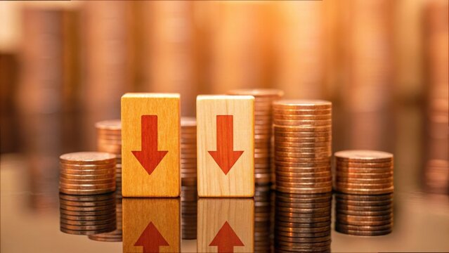 Wooden Blocks with Downward Arrow Symbolizing Economic Decline