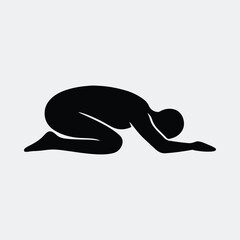 Silhouette human figure kneeling in prayer or yoga pose vector illustration