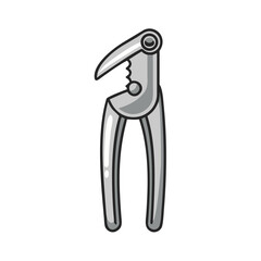 Cartoon Metal Garlic Press Icon. Kitchen Utensil for Crushing and Mincing Garlic Cloves.