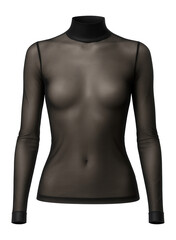Fototapeta premium Sheer mesh long sleeve top in black with a high neck and fitted cut