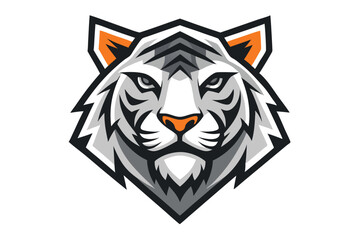 Obraz premium Geometric white tiger head featuring orange and gray accents against a bright white background