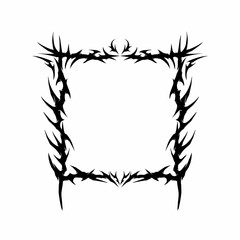 Square tribal frame with sharp black thorn elements and symmetrical edges. Bold and aggressive design
