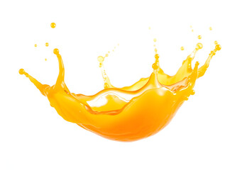 Orange juice splashing and making a crown shape on white background