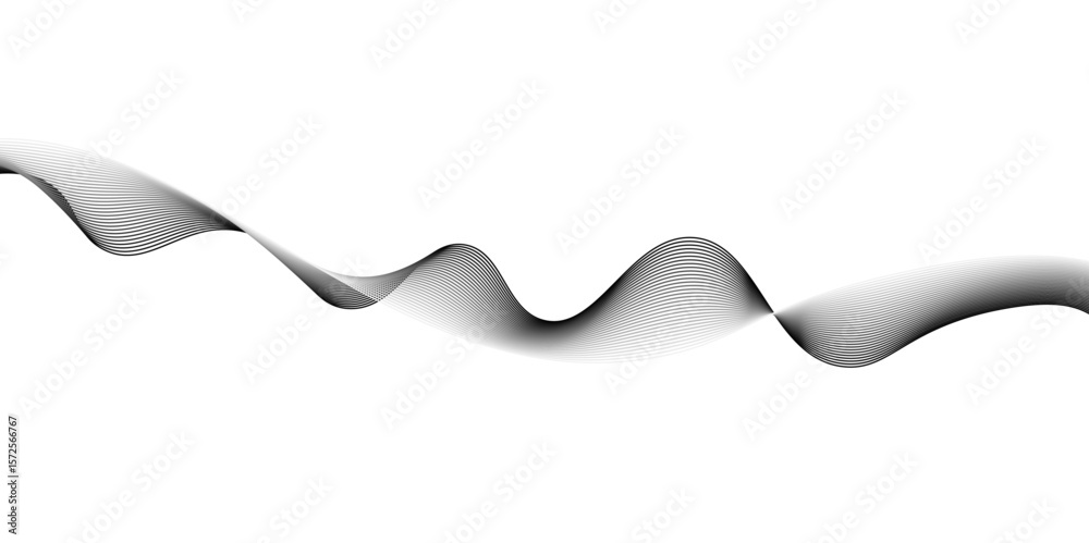 Poster abstract grey wave lines on transparent background. grey wave swirl, frequency sound wave,twisted cu