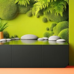 Serene Minimalist Indoor Zen Garden with Moss and Stones