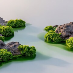 Serene Rock Pools with Green Algae and Barnacles