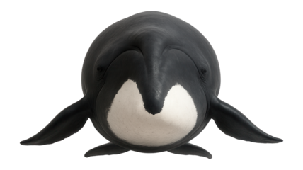 Bowhead whale with massive head and white chin patch contrasting dark body